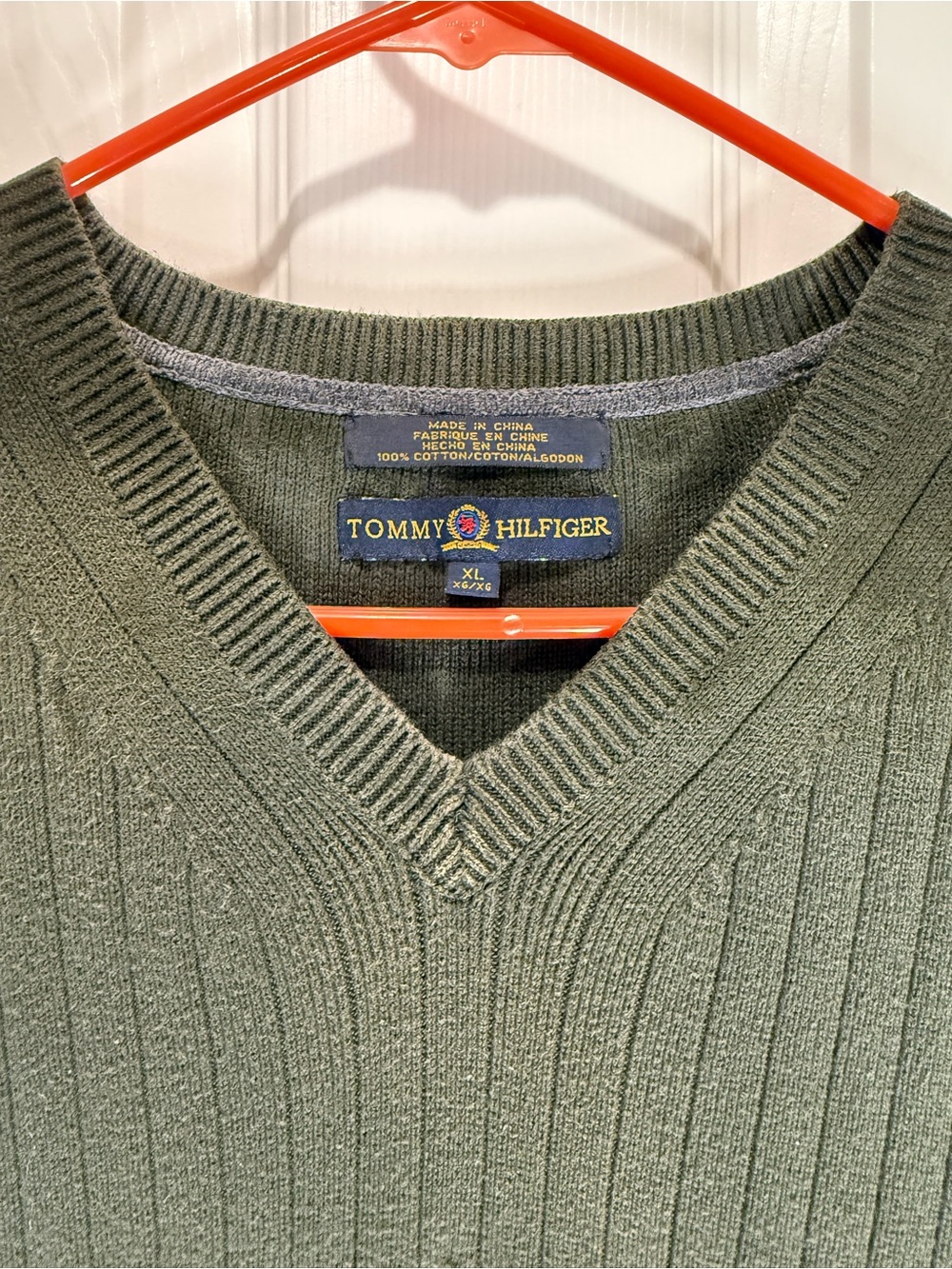 Tommy Hilfiger Men's Olive Ribbed V-Neck Sweater Vest